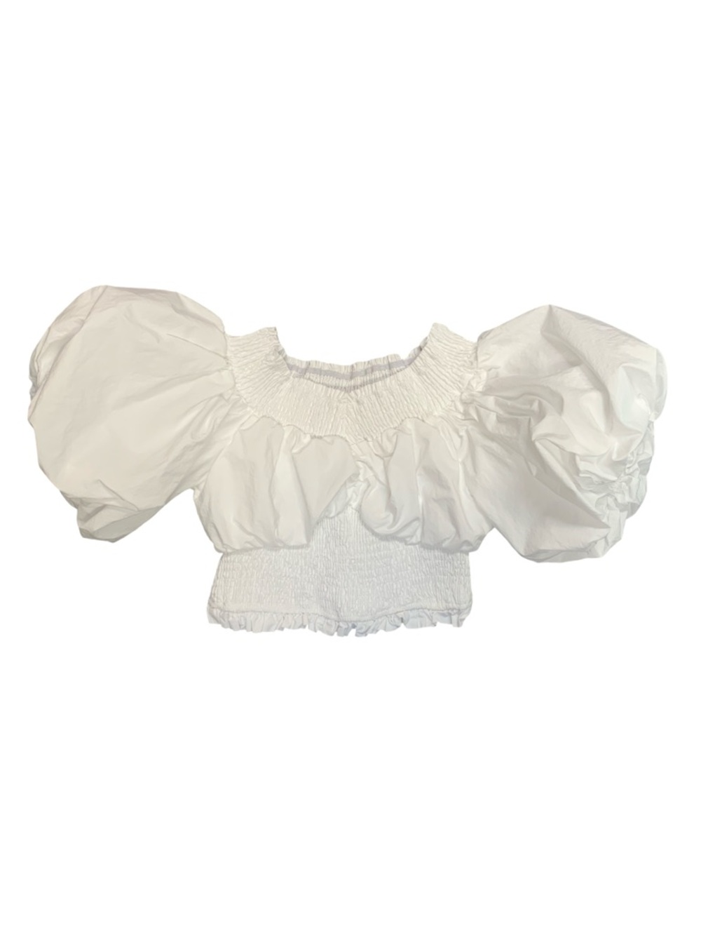 White Smocked Off-Shoulder Puff Sleeve Top